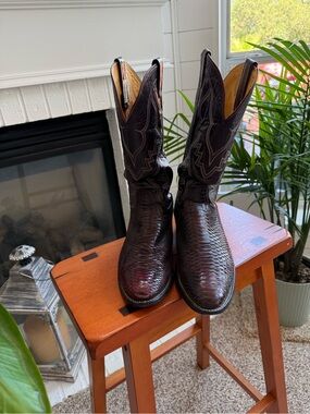 Men's Dark Brown Exotic Leather Vintage Western Boots